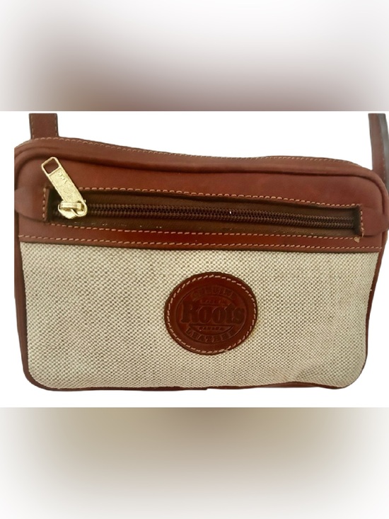 Roots Handbags - Vintage Roots Canada Genuine Leather & Canvas Crossbody Bag